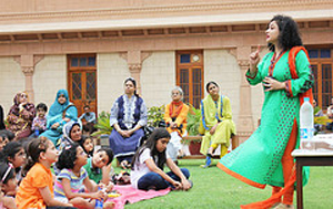 Sania Saeed reading at Storytime Saturdays, Mohatta Palace