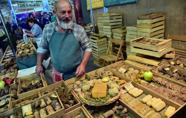 Different types of organic cheese on display