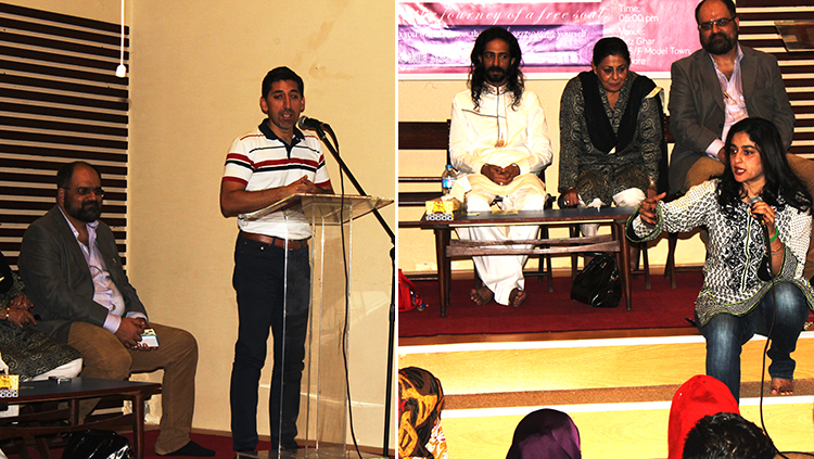 Adeel Hashmi (grandson of Faiz Ahmed Faiz) and Nadia Jamil speaking at Faiz Ghar