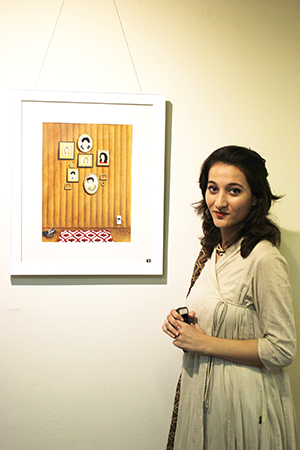 Sadaf Javaid with one of her artworks