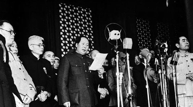 Chairman Mao declares the establishment of the People's Republic of China on October 1st, 1949